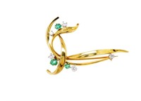 Emerald & diamond set 18ct yellow gold brooch