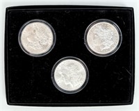 Coin 3 Nice Morgan Silver Dollars In Box Display