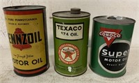 Pennzoil, Texaco & Conoco empty oil cans