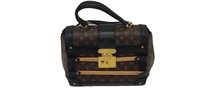 Dark Brown Leather Black Accents Top Handle Bag