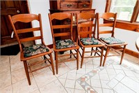 (4) Antique Oak Slatted Back Kitchen Chairs