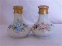Pair of antique hand painted porcelain salt &