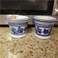 Vintage Blue & White Porcelain Toothpick Holders