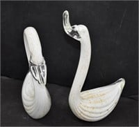Mid Century Glass Swans w/Gold Glitter