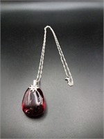 .925 Silver Platted Necklace w/ Red Glass Stone