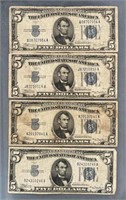 4x The Bid 1934 $5 Silver Certificates