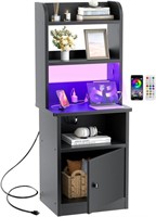 Nightstand with Charging Station&LED Lights -Black