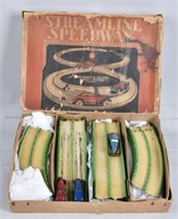 1930'S MARX  TIN WINDUP STREAMLINE SPEEDWAY & BOX