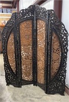 Beautifully Ornate Wood Carved 4-Panel Partition