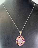 18" Sterling Chain/Lg Sterling (STS) Rose/Amethyst