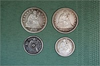 Lot US silver coins: 1859 and 1876 quarter dollars
