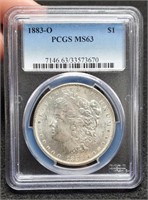 1883-O slab Morgan Silver Dollar, PCGS MS63