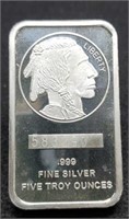(5) Troy oz. Silver Bar, Sold by the Ounce