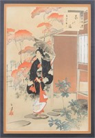 Mizuno Toshikata "Tea Ceremony" Framed Woodblock