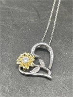 Heart Necklace 925 Sterling Silver Sunflower
