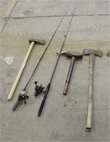 (2) Axes, Maul & (2) Fishing Poles