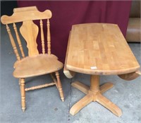 Butcher Block Drop Leaf Table, One Chair