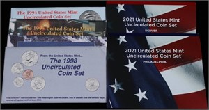 1994, 1995, 1997, 1998, 2021 US MINT SETS