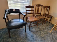 3 - EARLY CHAIRS - 1 W/COPPER SEAT AND 1 DESK CHAR