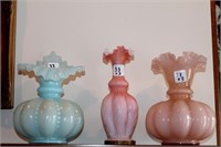 3pc (2) Fenton Vases 8.5", Satin Case Vase