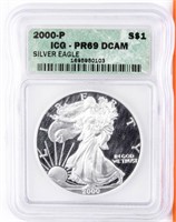 Coin 2000 American Silver Eagle ICG PR69