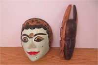 2 Wooden Tribal Masks 7" to 8.5"
