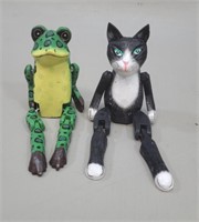 Artistian Wood Cat & Frog  Articulating Figurines