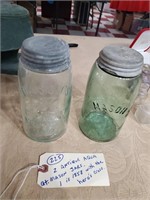 2 old mason jars 1858 hero cross & olive green