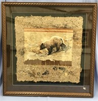 30" x 30" original matted and framed art of a bear