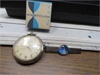 Westclox Pocket Watch working  1960 era & Tie Clip