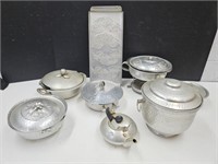 Vintage Aluminum Ware Ice Bucket, Pyrex Bowls+