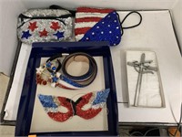 American Flag Purses, Belt, Mask, and Bird Cross