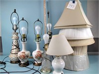Eight table lamps and lampshades