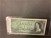 Canadian one dollar bill 1954