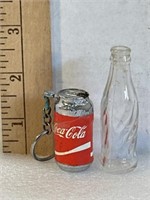 Mini glass, Coke bottle and vintage Coke keychain