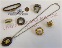 Victorian Rose Necklace, Bulova Watch, Scarf Clips
