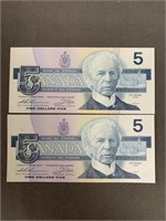 Pair of $5 Consecutive Serial #'s Bills