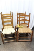 4 Vtg. Ladder Back Split Oak Chairs