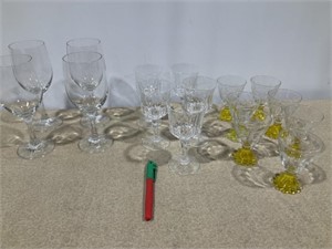 Vintage wine glasses, yellow bases, more