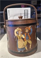 10" hand painted wooden barrel w/handle & lid