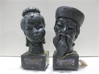 Two 12" Vtg Chinese Man & Woman Heads
