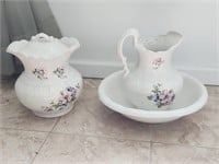 Wash bowl & pitcher, covered pot