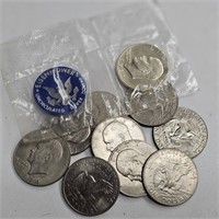 9 Clad & 1- Silver Eisenhower Dollars