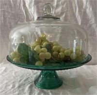 Glass Cake Stand with Faux Grape Decor