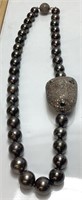 TAHITIAN PEARL NECKLACE w 14KT GOLD EMERALD &