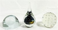 LOT OF 3 UNIQUE ART GLASS PAPERWEIGHTS