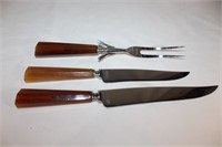 Vintage Bakelite Handle Carving Set  - Stainless