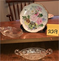 Handpainted & Signed Flower Plate and Glass Dishes