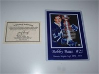 Signed Bobby Baun Hockey Picture COA