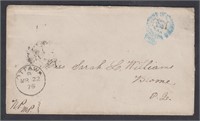 Canada Stampless Free Frank Cover 1876 with blue H